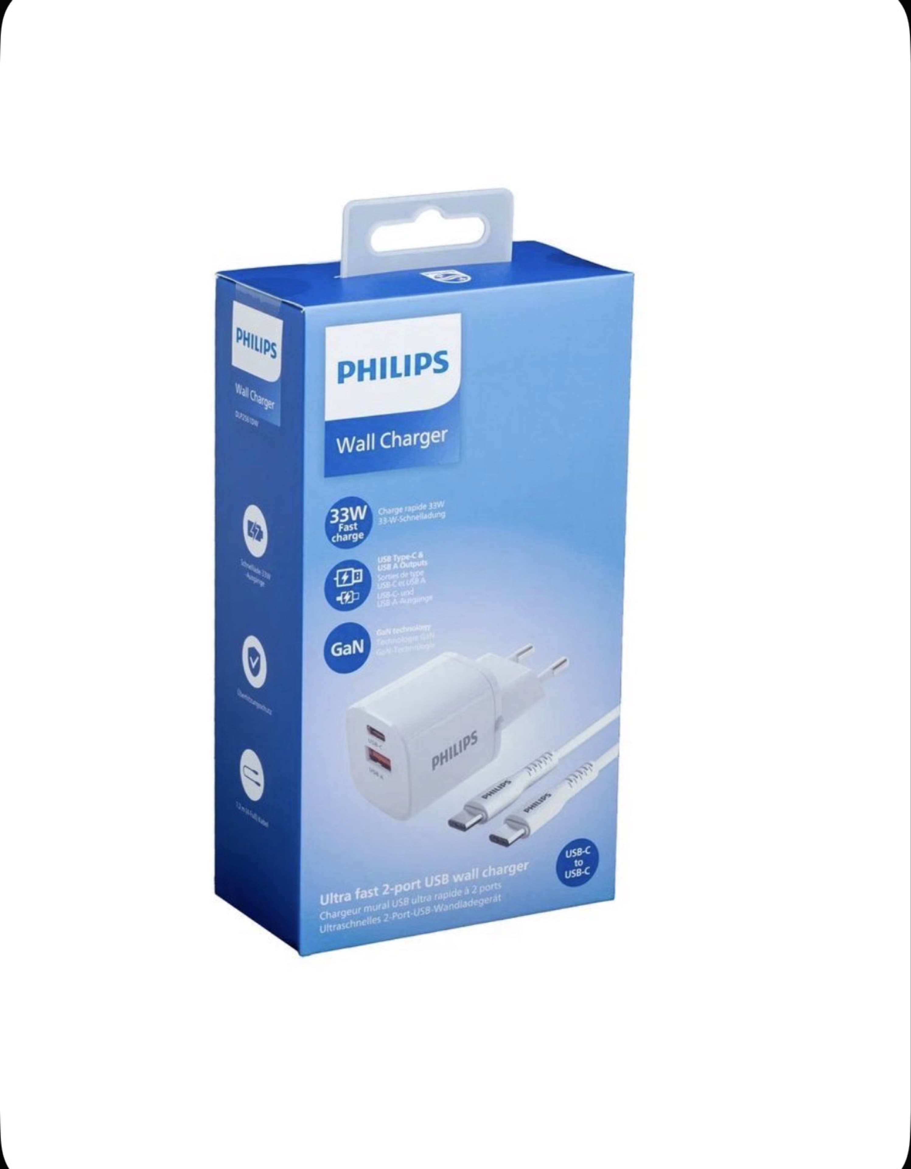 Philips Ultra Fast 2-Port USB Wall Charger (33W GaN)