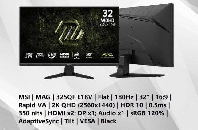 Игровой монитор MSI MAG 325QF WQHD 180Hz FLAT