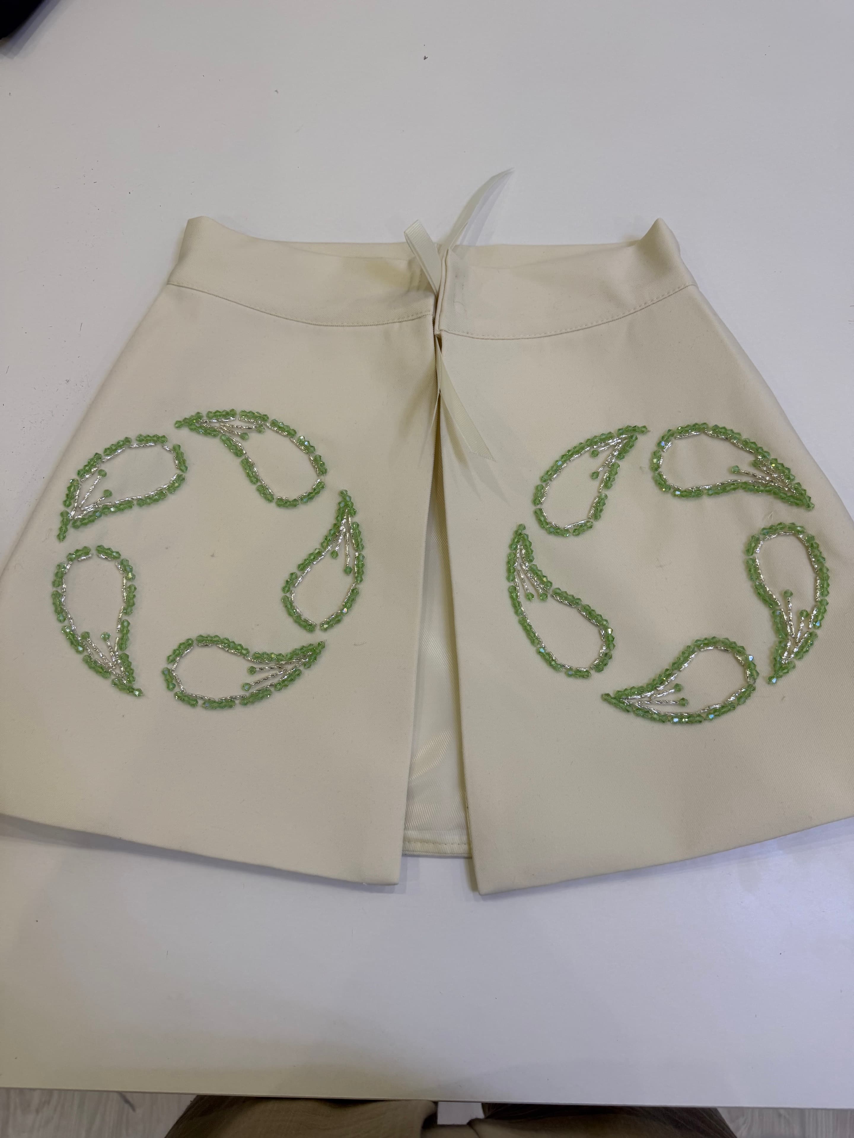 Holiday cotton short dress - green decorated